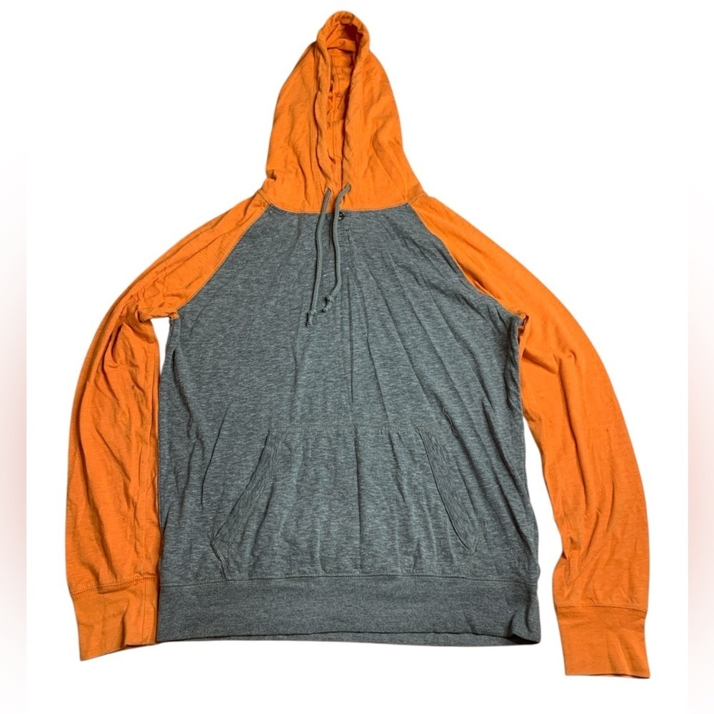 💜 AE American Eagle Two-Tone Raglan Pullover Hoodie - Grey/Orange S